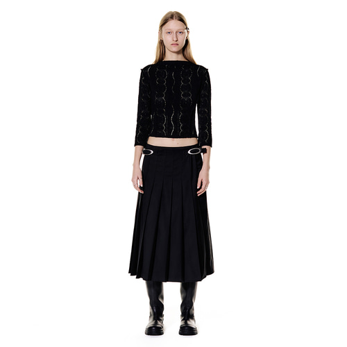 Straight Belted Pleats Skirt (Black)