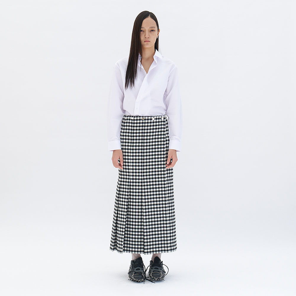 Unbalance Mono Pleats Skirt (Check)