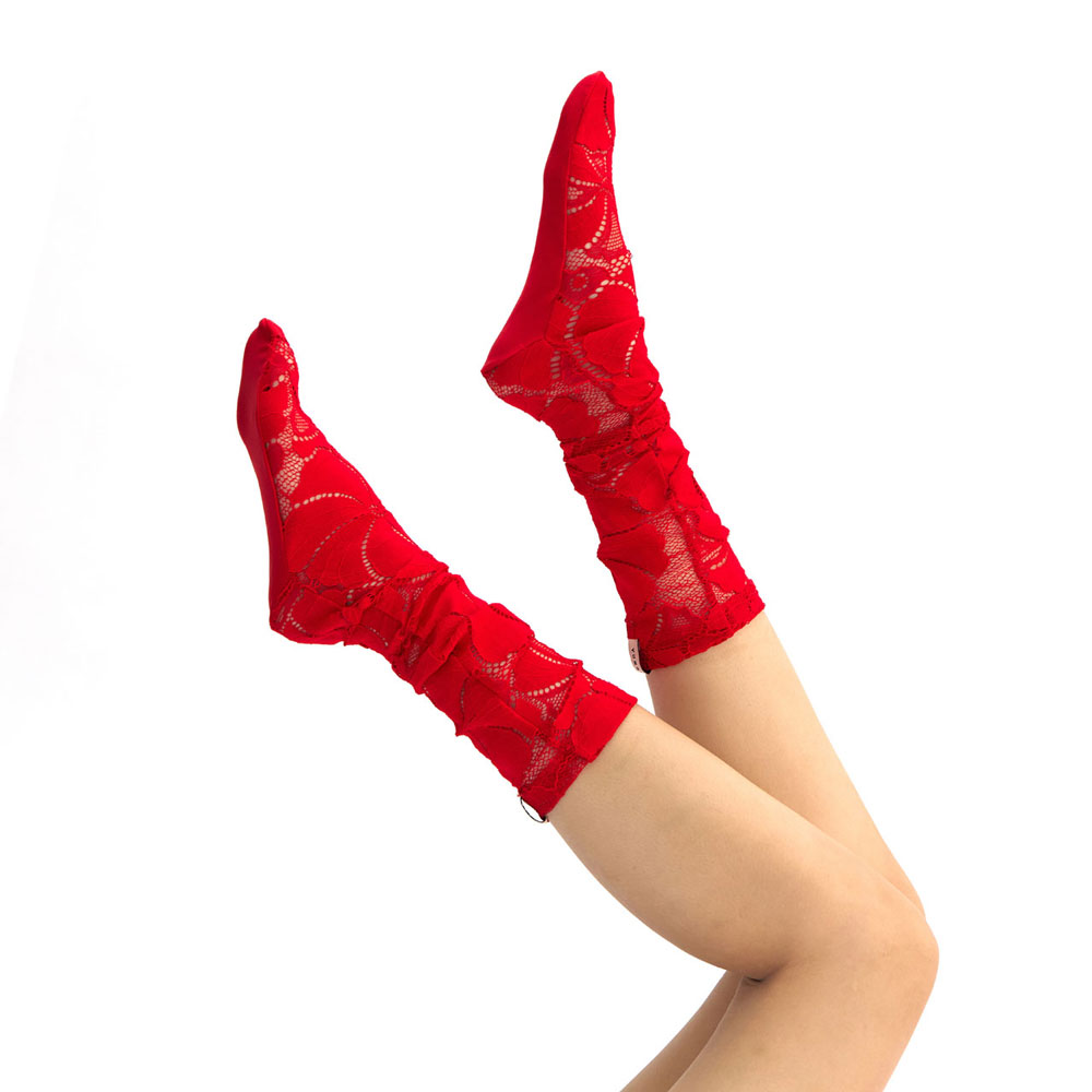 Lace Ankle Tights (Red)